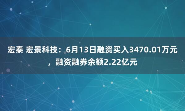 宏泰 宏景科技：6月13日融资买入3470.01万元，融资融券余额2.22亿元